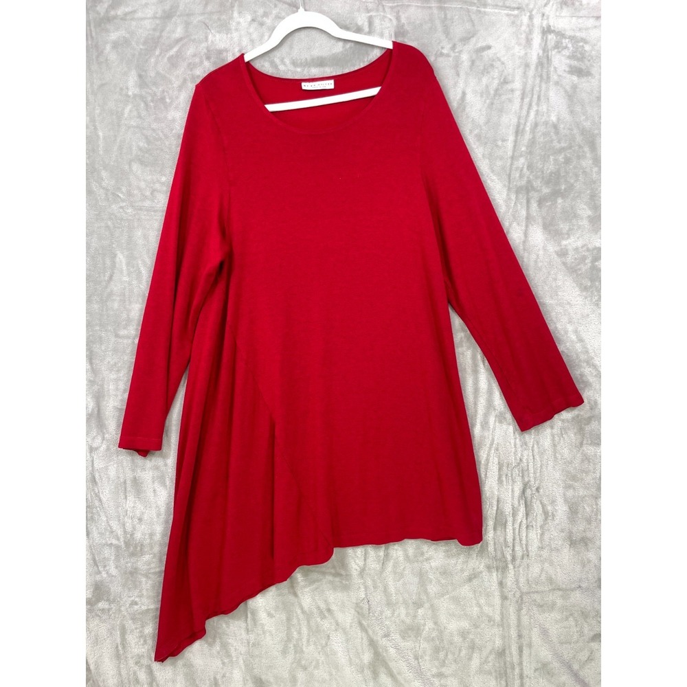 Bryn Walker Size‎ L Red Asymmetrical Hem Stretch Tunic Dress Siro Rayon